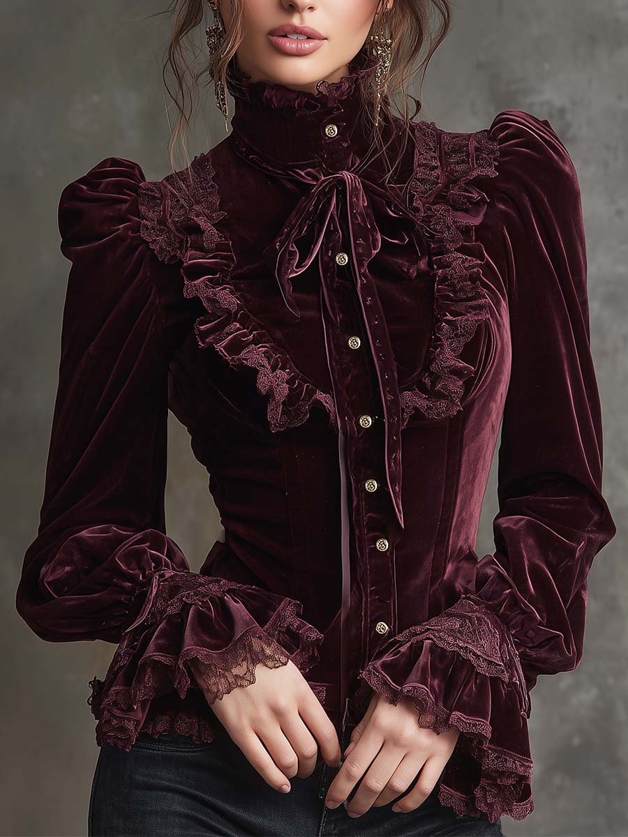 Vignoletta – Ruffled velvet lace – Victorian blouse-10434780397911-ZARA MAE LONDON