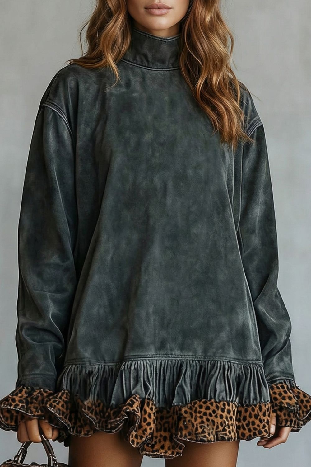 Selvatta – Leopard trim ruffle – Suede mini dress-10452970996055-ZARA MAE LONDON