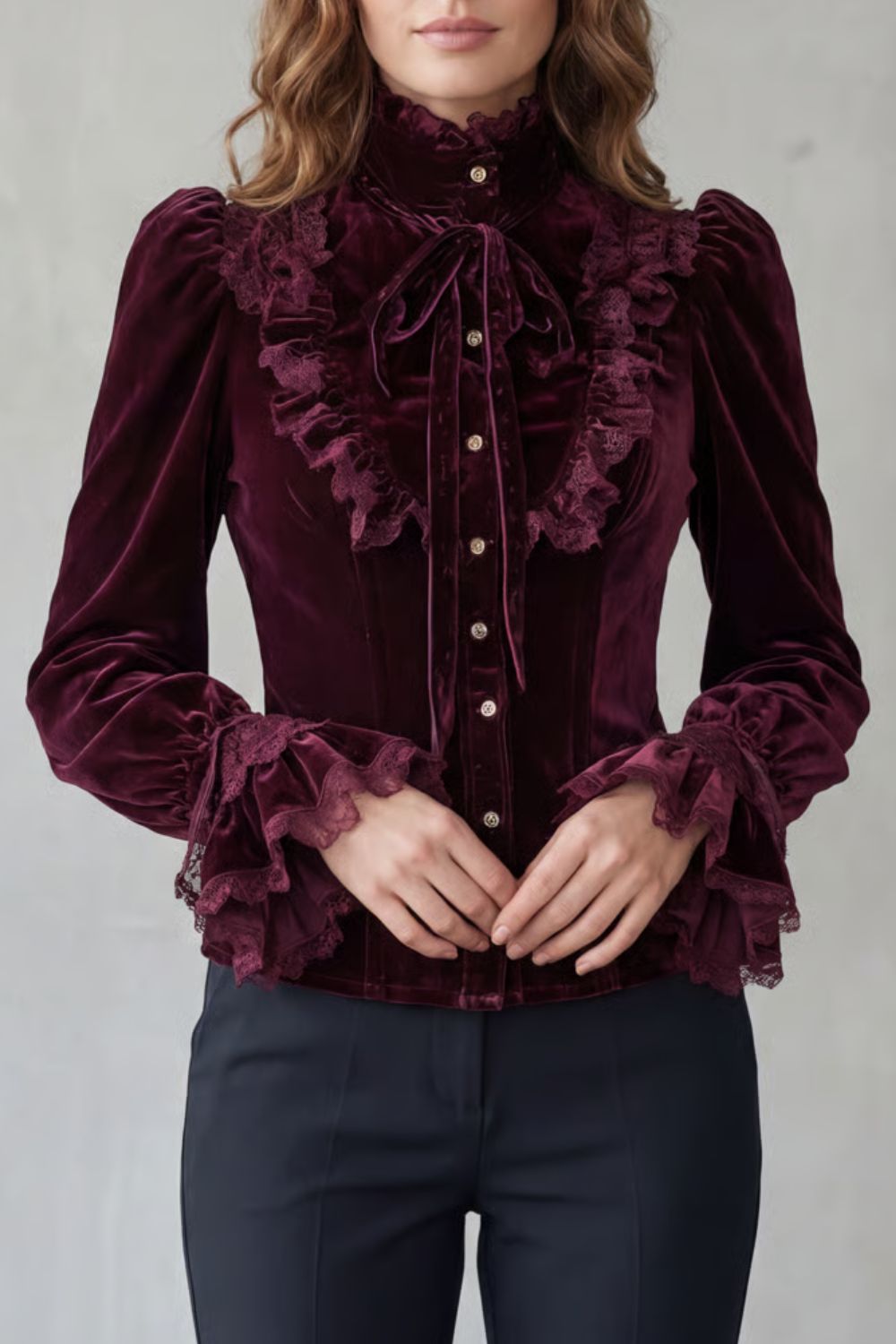 Vignoletta – Ruffled velvet lace – Victorian blouse-10494571118935-ZARA MAE LONDON