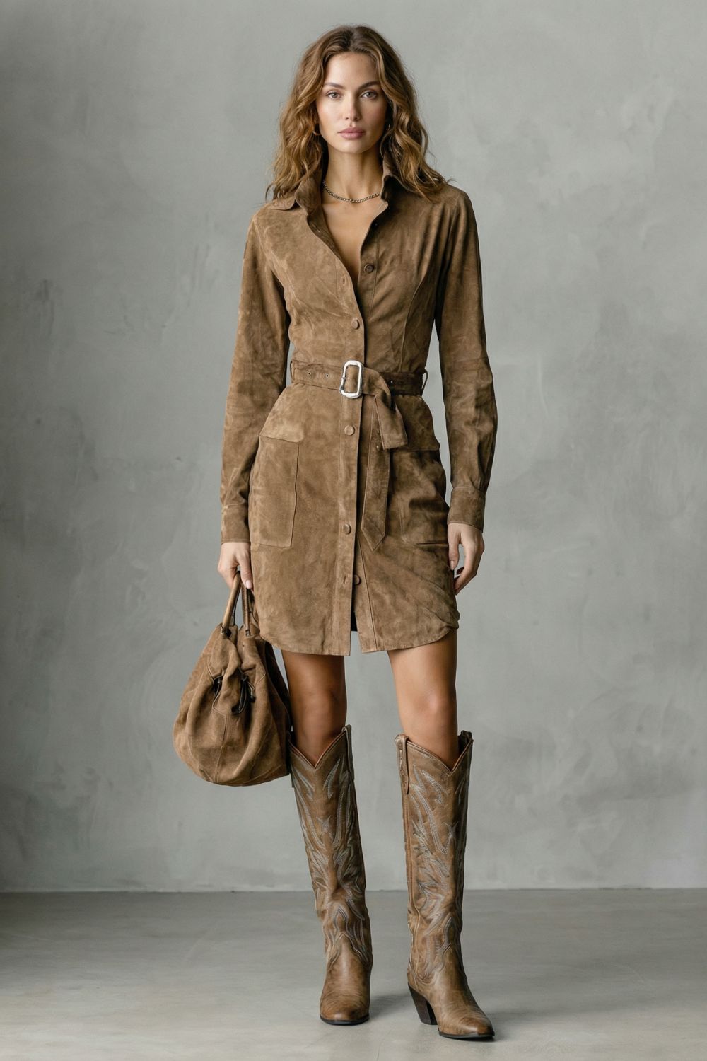 Vellessa – Belted silhouette – Suede midi dress-10452984136023-ZARA MAE LONDON