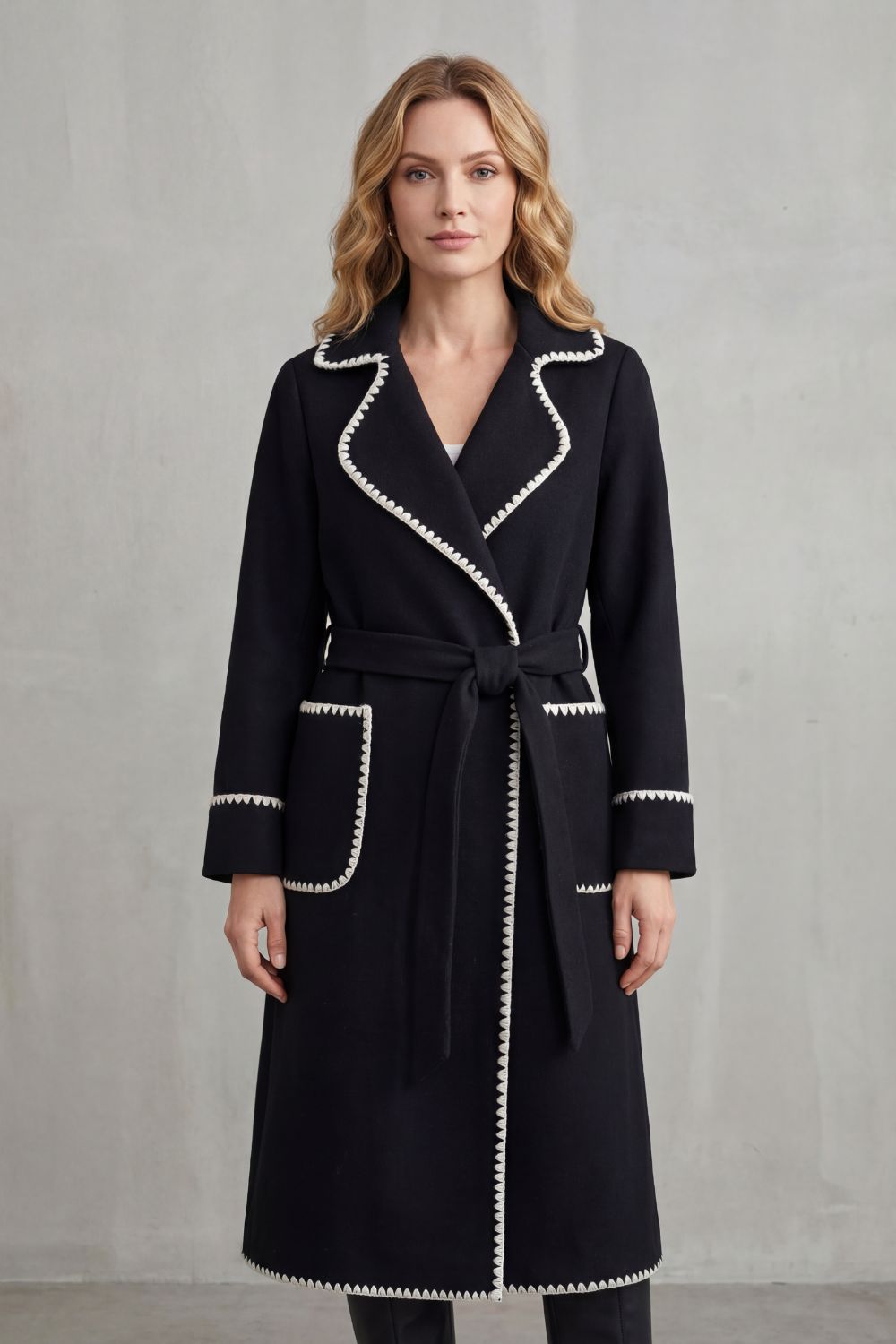 Serafelle – Contrast trim – Longline belted coat-10472589984087-ZARA MAE LONDON