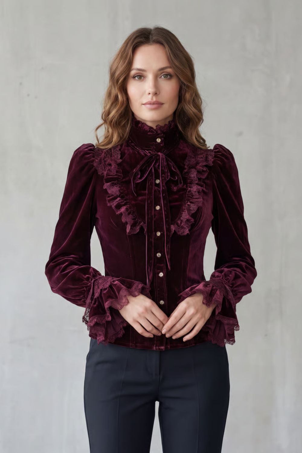 Vignoletta – Ruffled velvet lace – Victorian blouse-10494571118935-ZARA MAE LONDON
