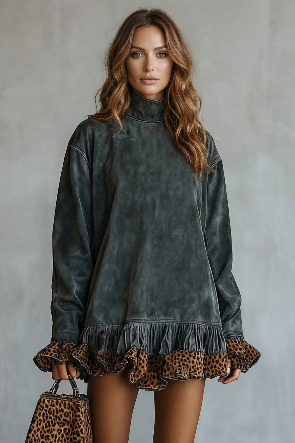 Selvatta – Leopard trim ruffle – Suede mini dress-10452970996055-ZARA MAE LONDON