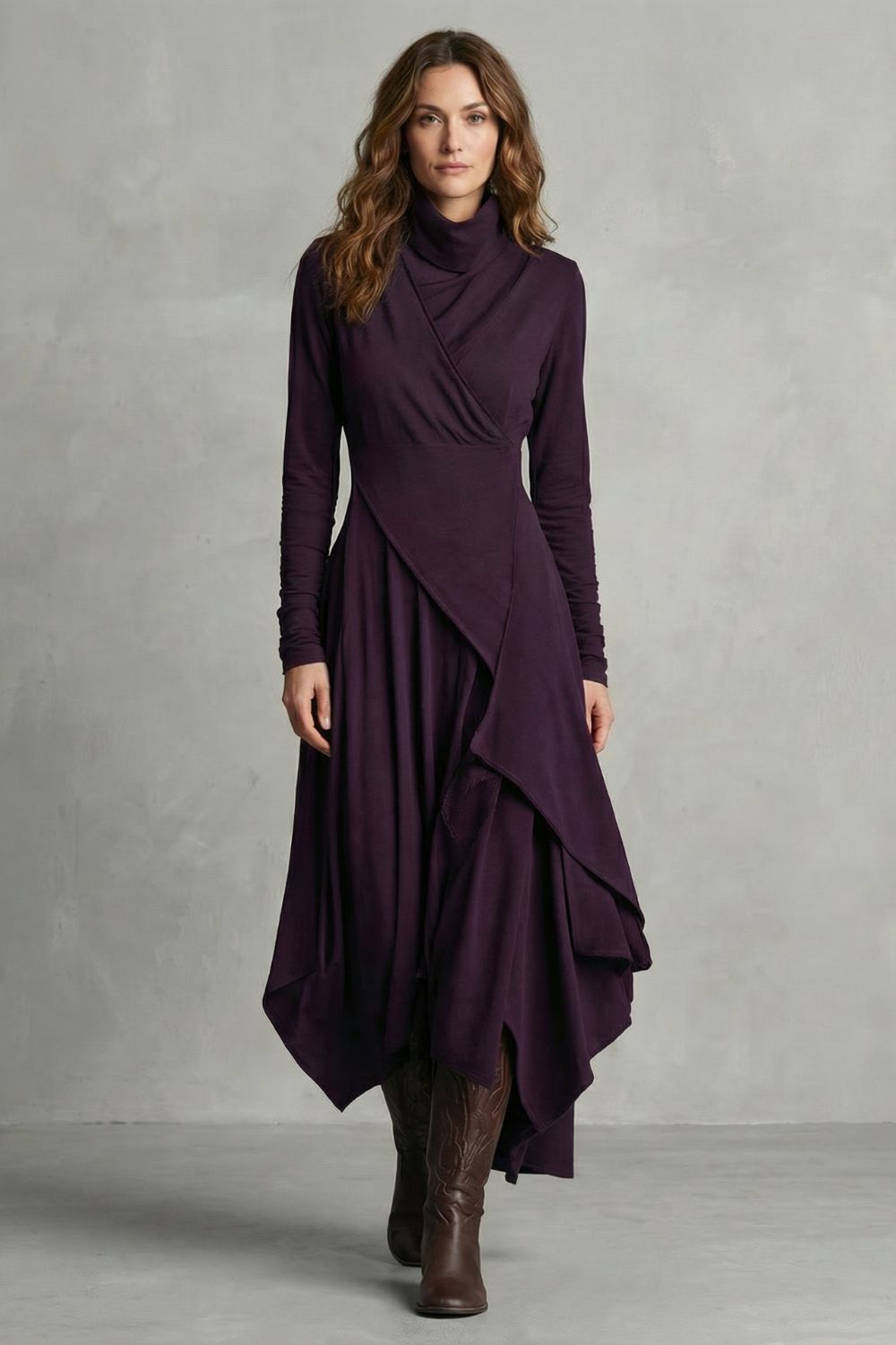 Sorellia – Draped asymmetry – High-neck midi dress-10452994130263-ZARA MAE LONDON