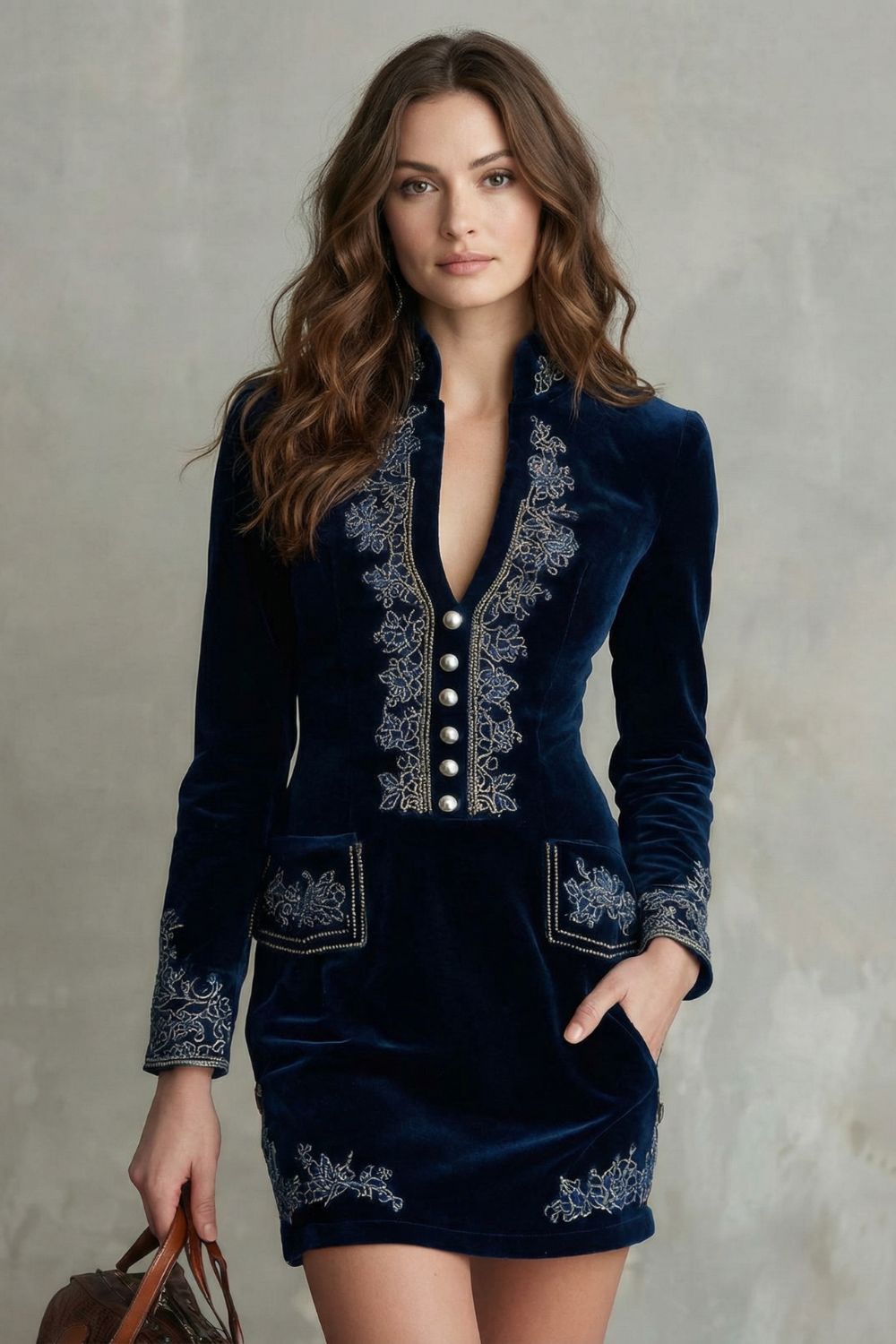 Élarine – Embroidered velvet elegance – Fitted mini dress-10453186117975-ZARA MAE LONDON