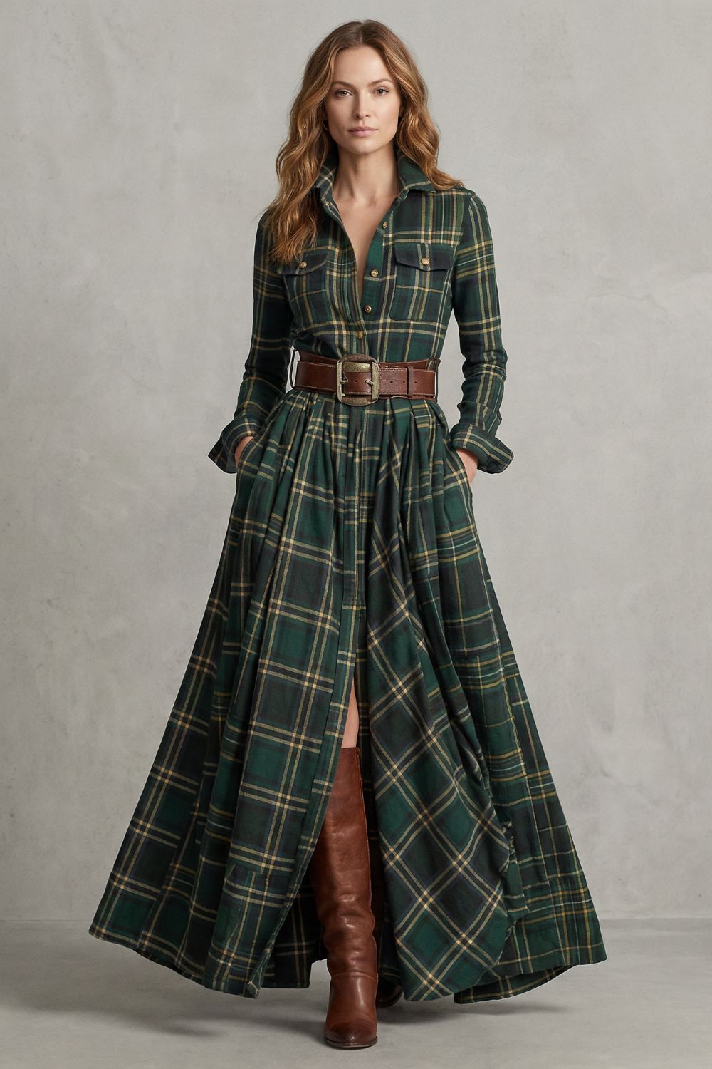 Velerine – Highland charm – Plaid maxi shirt dress (belt included)-10452973748567-ZARA MAE LONDON
