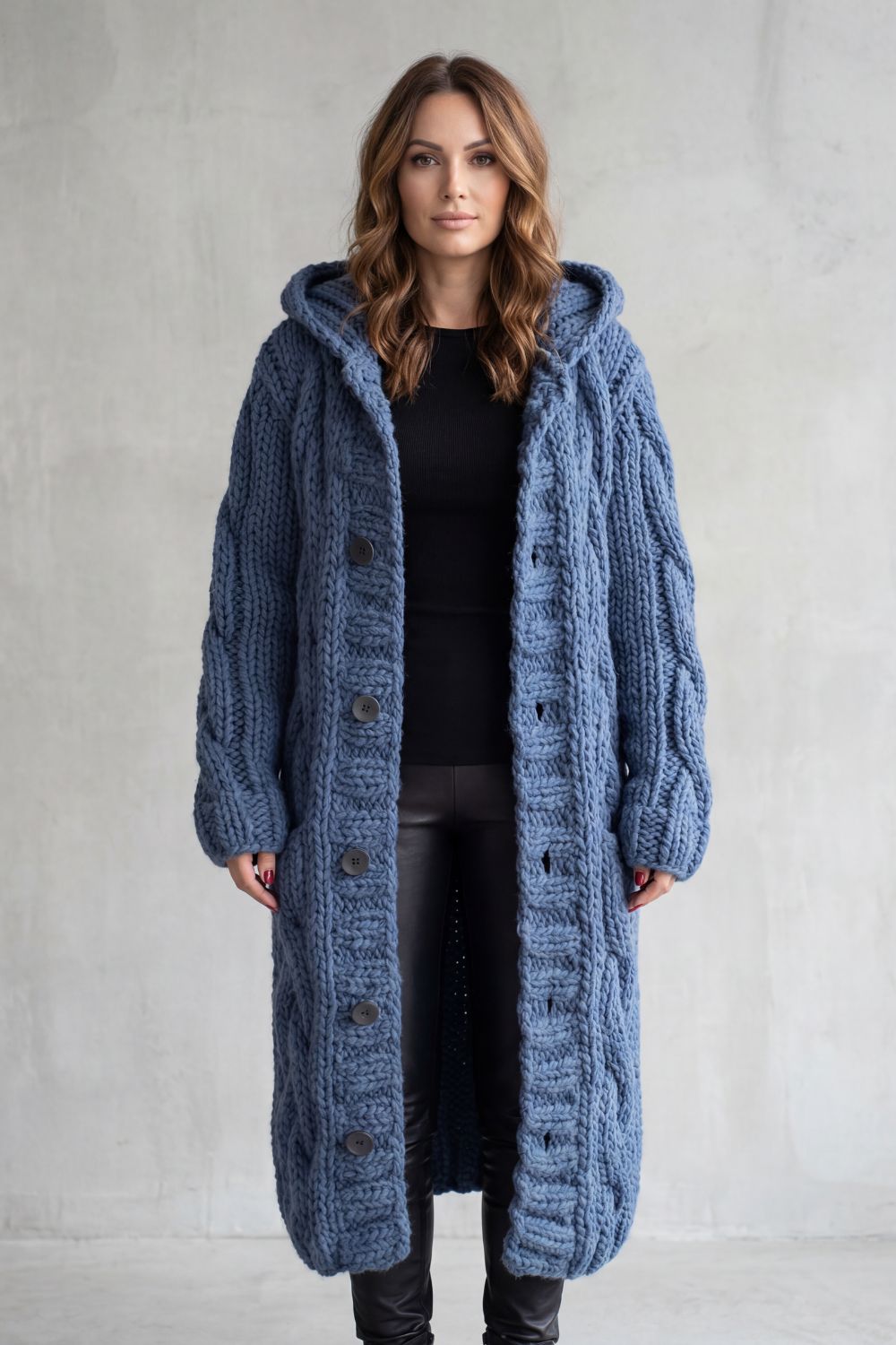 Karinaè – Oversized cable knit – Hooded cardigan coat-10476348473687-ZARA MAE LONDON