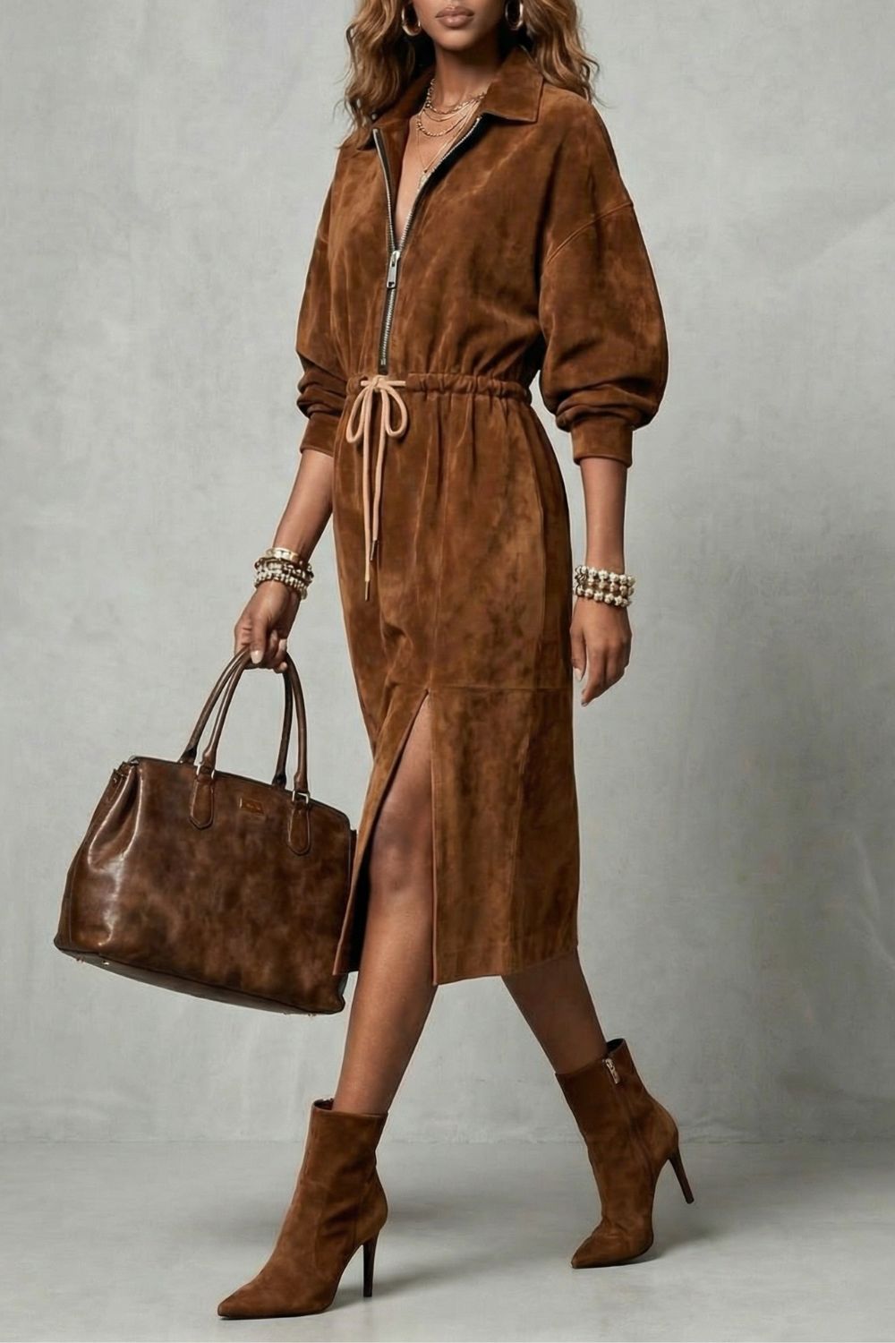 Zanetta – Drawstring waist – Zip midi dress-10462215668055-ZARA MAE LONDON