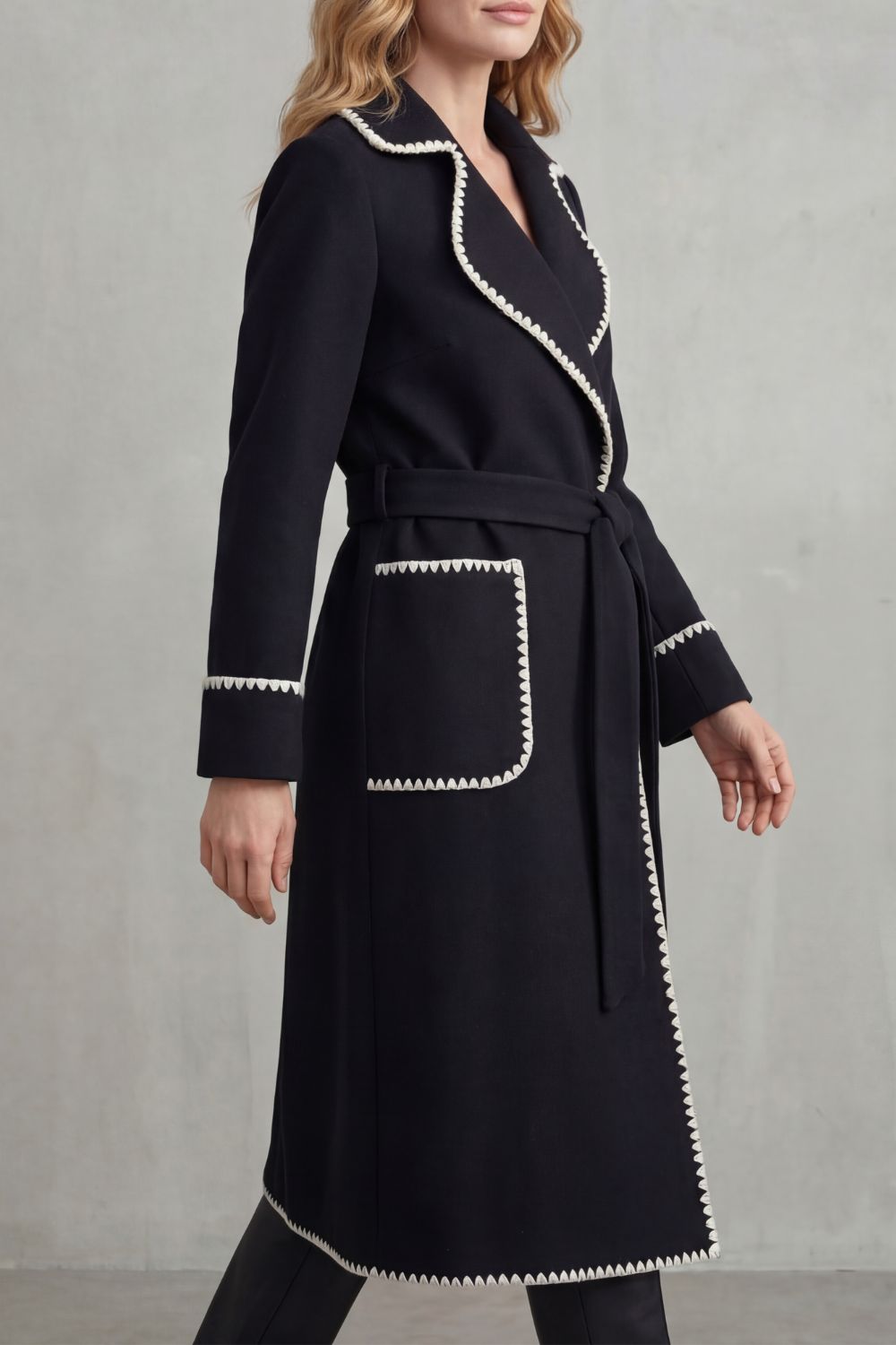 Serafelle – Contrast trim – Longline belted coat-10472589984087-ZARA MAE LONDON