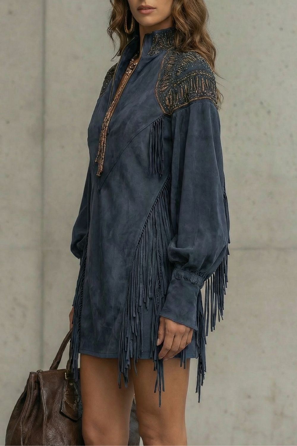 Calvetta – Embroidered fringe detail – Tunic mini dress-10452985053527-ZARA MAE LONDON