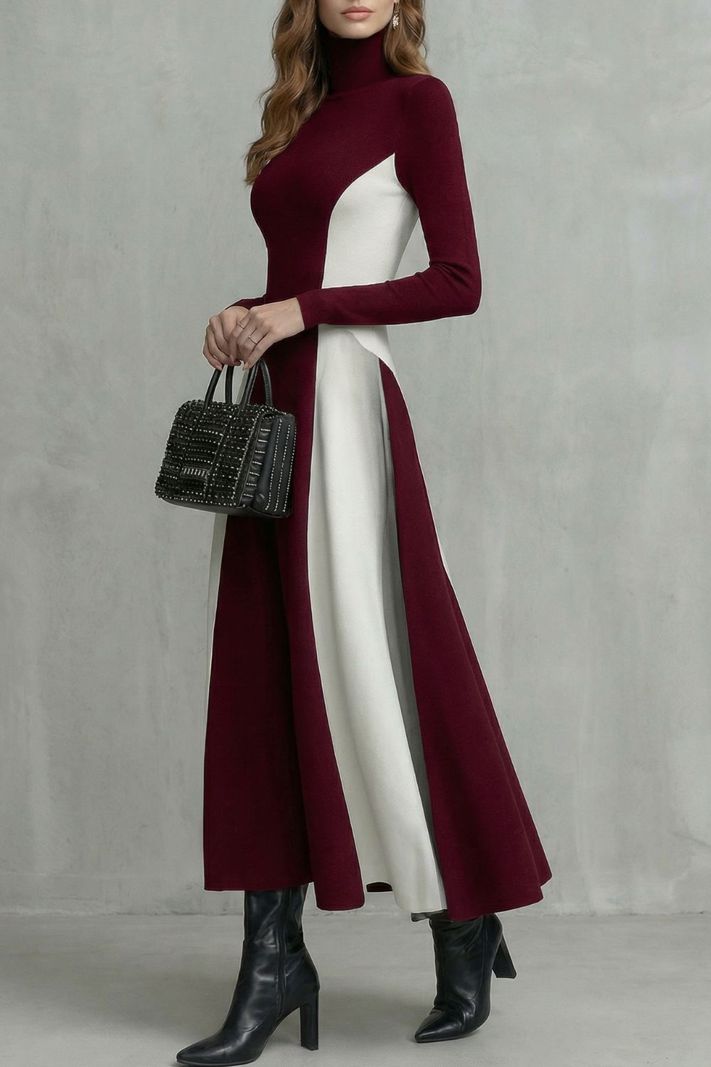 Mariveille – Sculpted contrast flow – Turtleneck dress-10462238146903-ZARA MAE LONDON