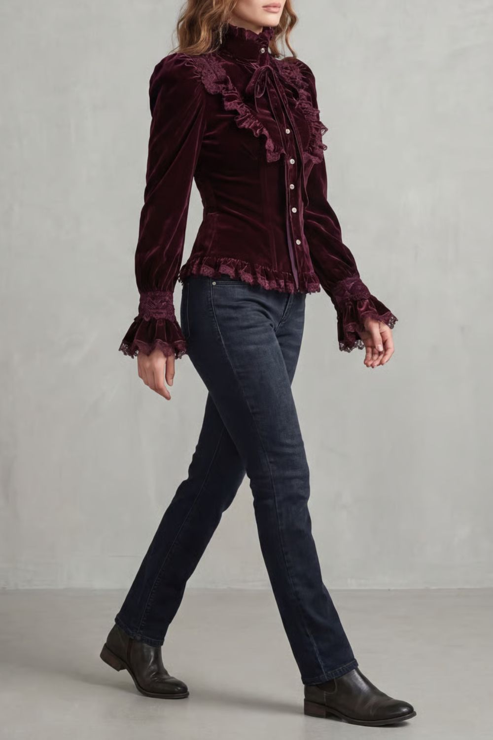 Vignoletta – Ruffled velvet lace – Victorian blouse-10494571118935-ZARA MAE LONDON