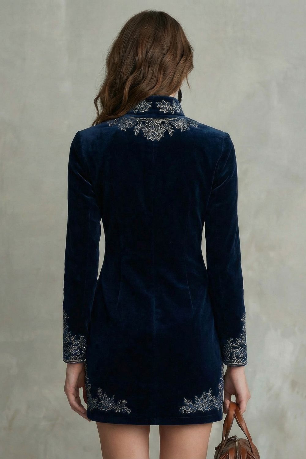 Élarine – Embroidered velvet elegance – Fitted mini dress-10453186117975-ZARA MAE LONDON