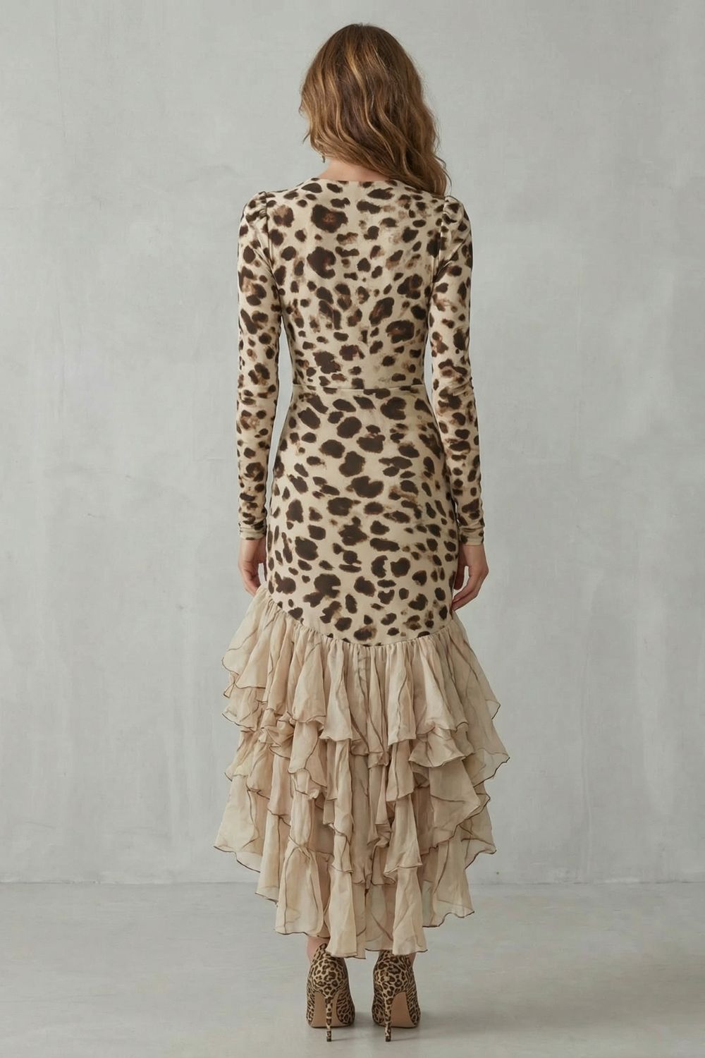 Lioraé – Ruffled hem – Leopard print midi dress-10454222930263-ZARA MAE LONDON