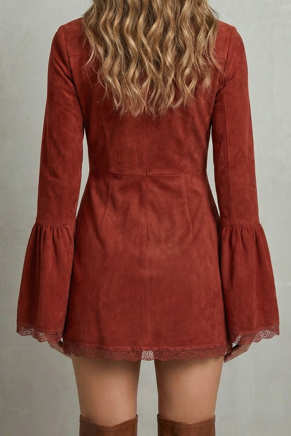 Rosavine – Embroidered neckline – Suede mini dress-10452971651415-ZARA MAE LONDON