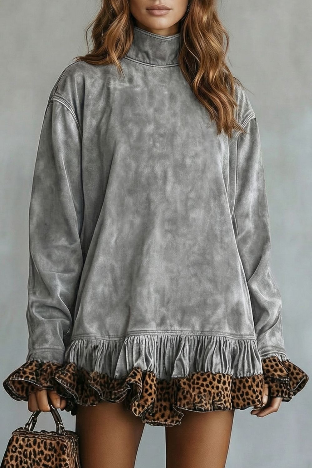 Selvatta – Leopard trim ruffle – Suede mini dress-10452970996055-ZARA MAE LONDON