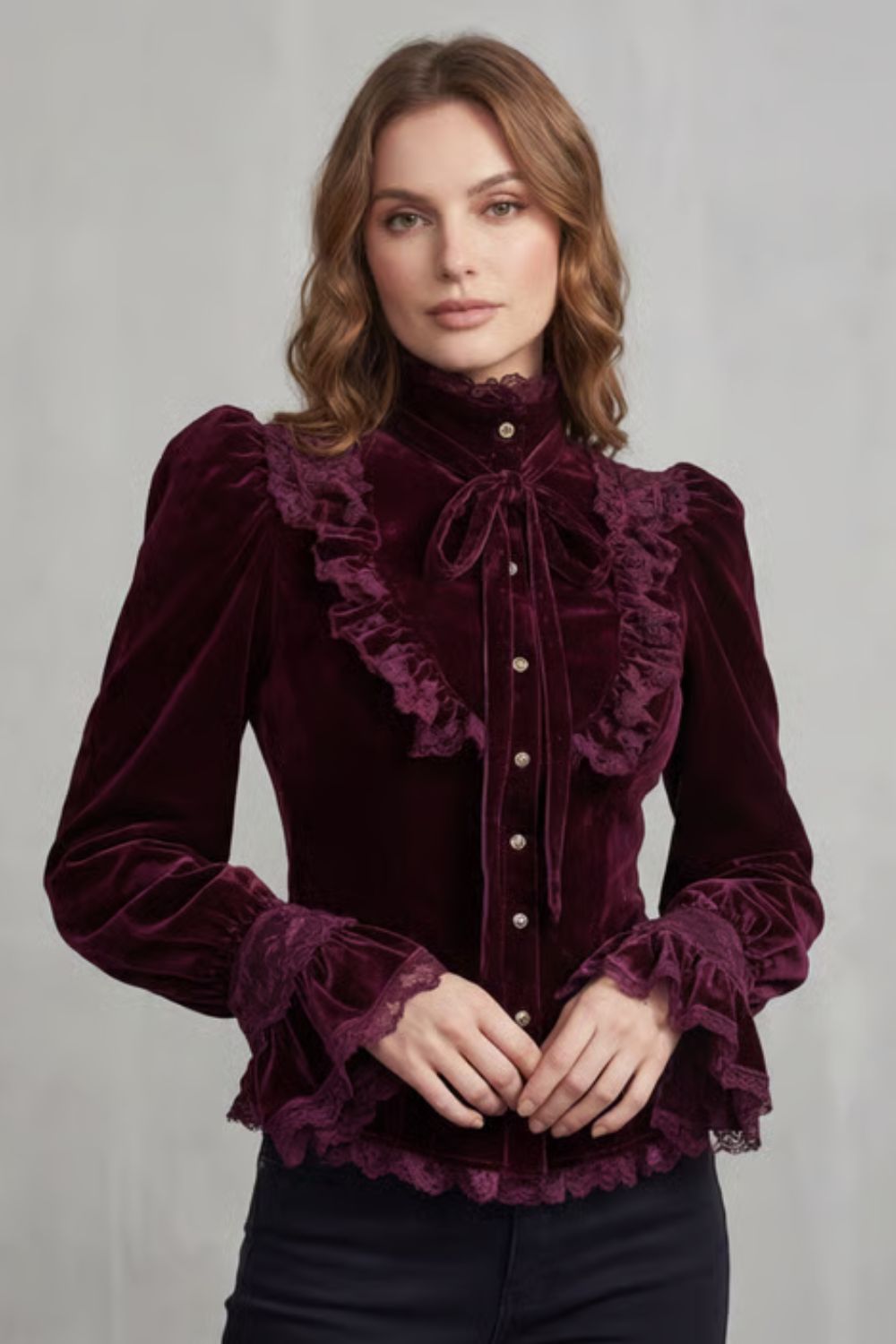 Vignoletta – Ruffled velvet lace – Victorian blouse-10494571118935-ZARA MAE LONDON