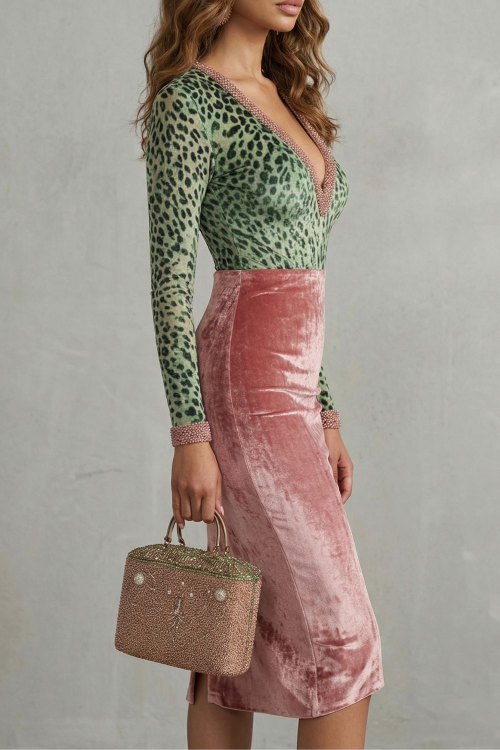 Virelline – Leopard velvet contrast – Bodycon midi dress-10451331875159-ZARA MAE LONDON