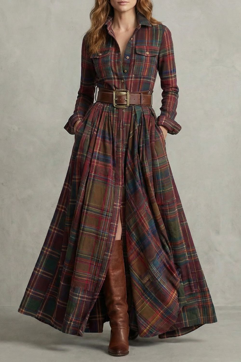 Velerine – Highland charm – Plaid maxi shirt dress (belt included)-10452973748567-ZARA MAE LONDON