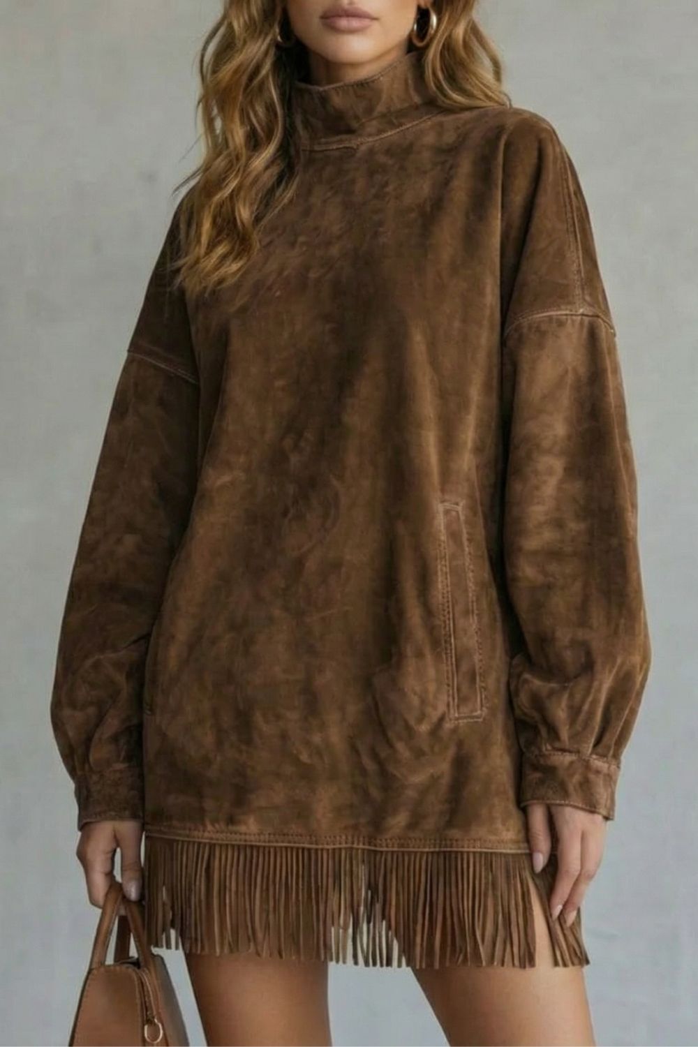 Viretta – Suede fringe detail – Turtleneck mini dress-10452939899223-ZARA MAE LONDON