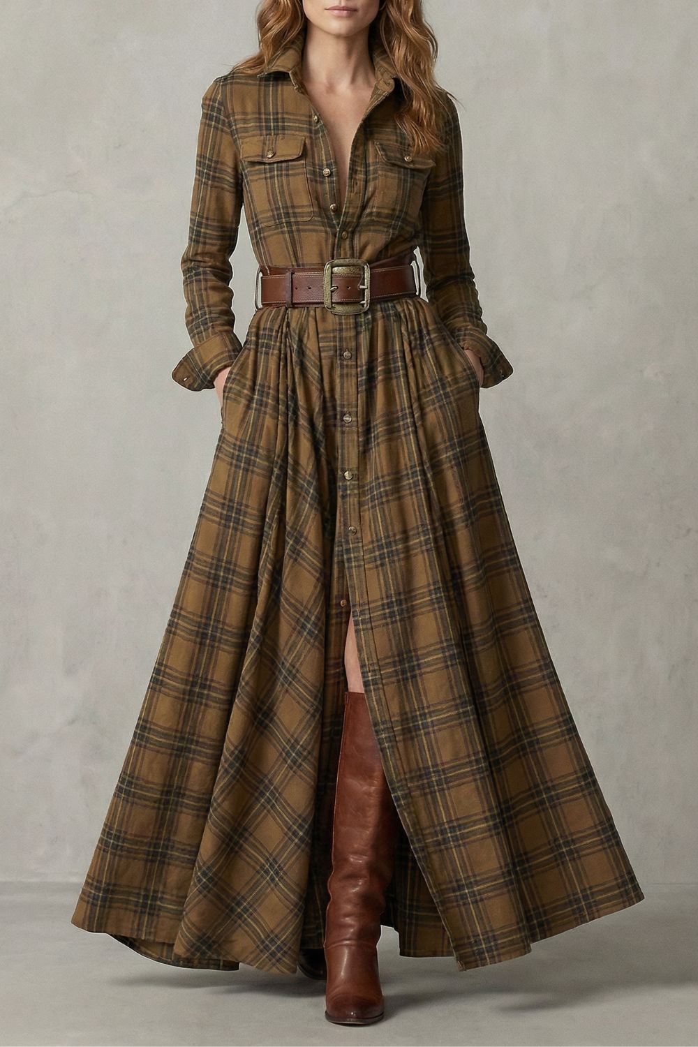 Velerine – Highland charm – Plaid maxi shirt dress (belt included)-10452973748567-ZARA MAE LONDON