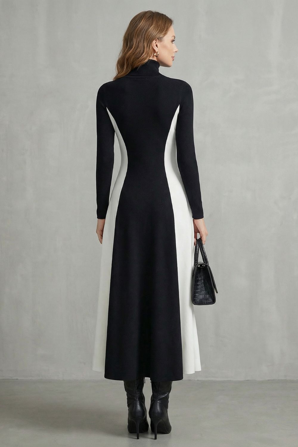 Mariveille – Sculpted contrast flow – Turtleneck dress-10462238146903-ZARA MAE LONDON