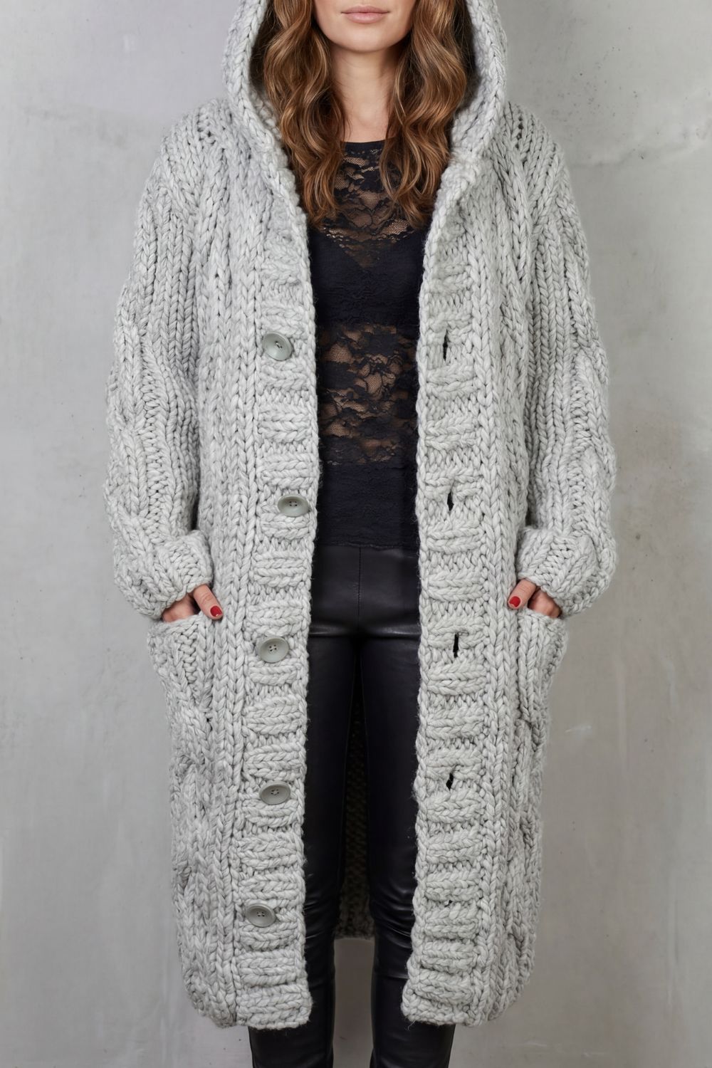 Karinaè – Oversized cable knit – Hooded cardigan coat-10476348473687-ZARA MAE LONDON