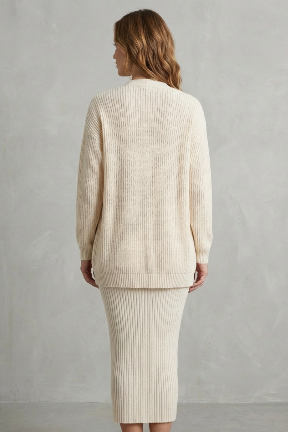 Aurelia – Ribbed Knit Sweater Dress Set – 2-Piece Slim-Fit Cardigan Ensemble-10494046863703-ZARA MAE LONDON