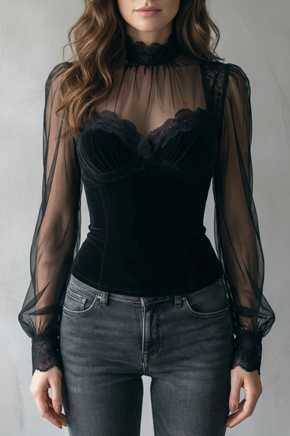 Aurévelle – Gothic romance – Sheer lace velvet top-10497644331351-ZARA MAE LONDON