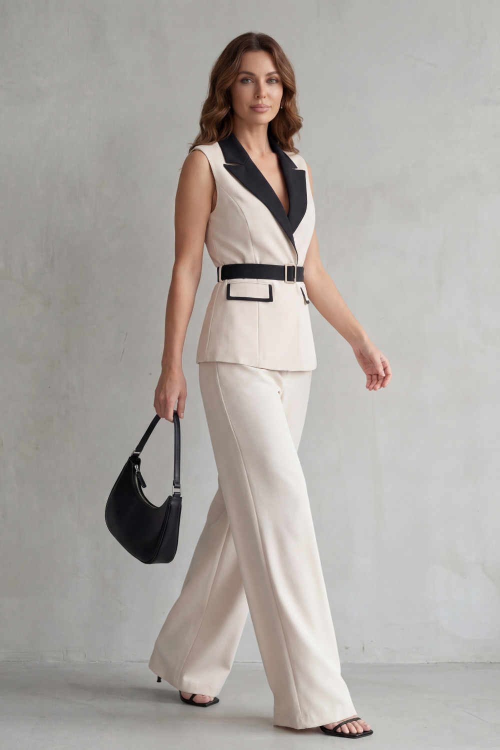 Bellavive – Two-tone lapel – Sleeveless trouser suit-10494036312407-ZARA MAE LONDON