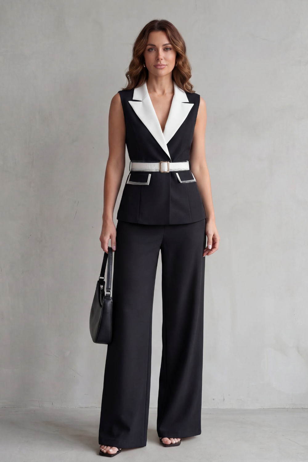 Bellavive – Two-tone lapel – Sleeveless trouser suit-10494036312407-ZARA MAE LONDON