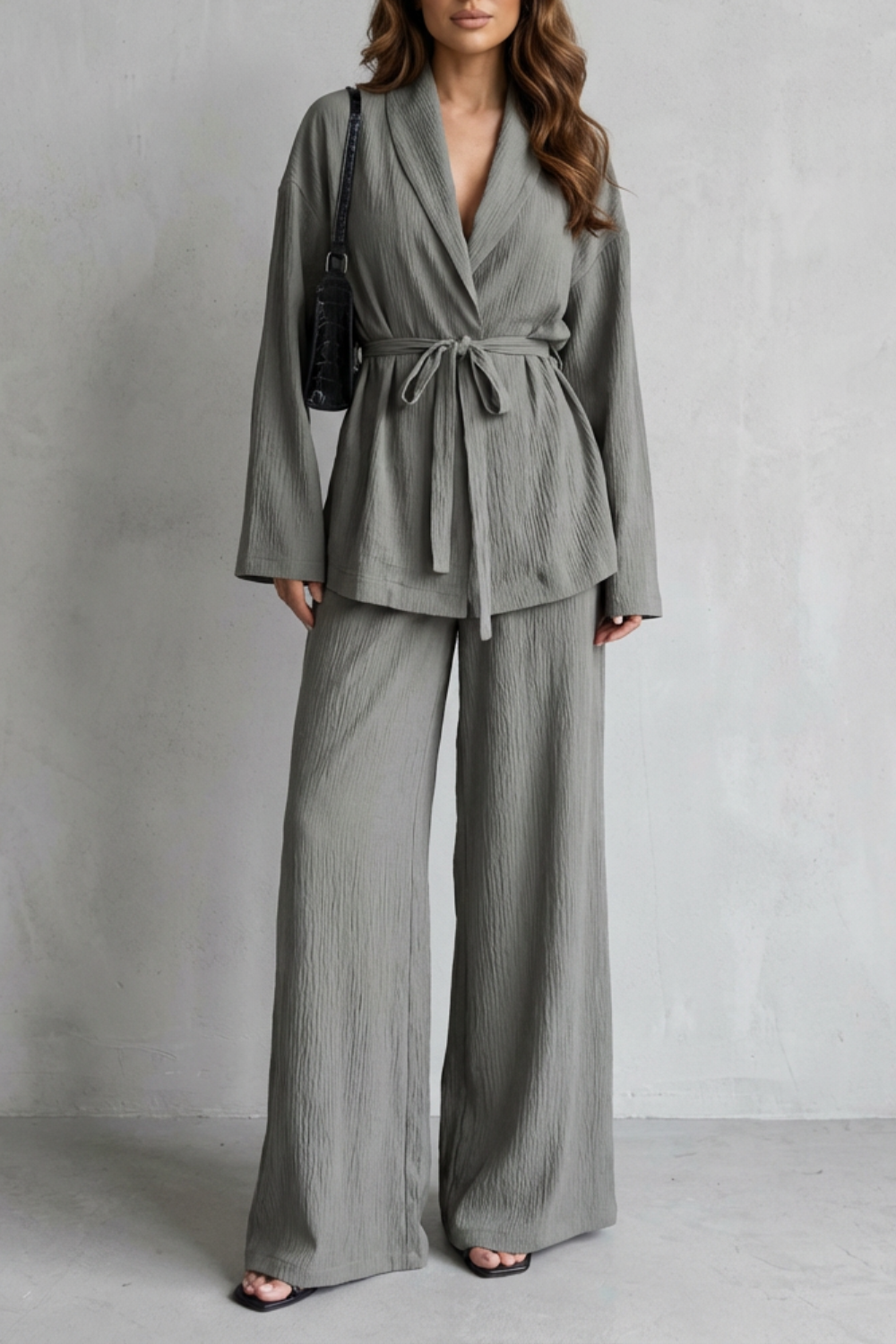 Calissa – V-Neck Belted Set – Elegant Wide-Leg Pants Ensemble-10510549811543-ZARA MAE LONDON