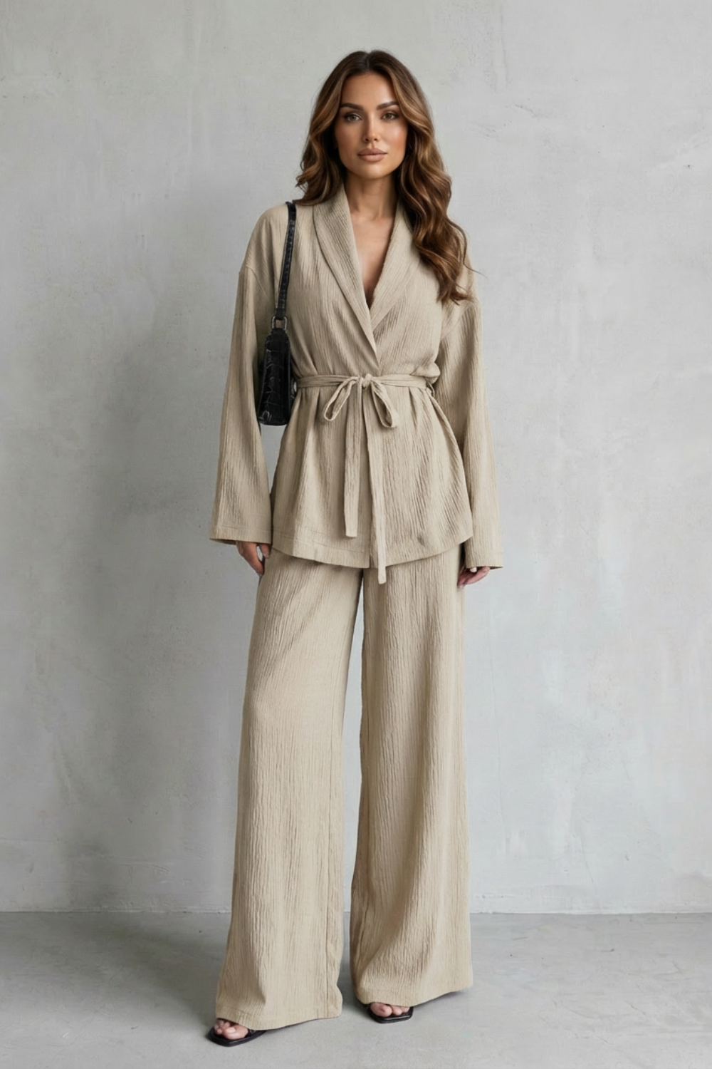 Calissa – V-Neck Belted Set – Elegant Wide-Leg Pants Ensemble-10510549811543-ZARA MAE LONDON