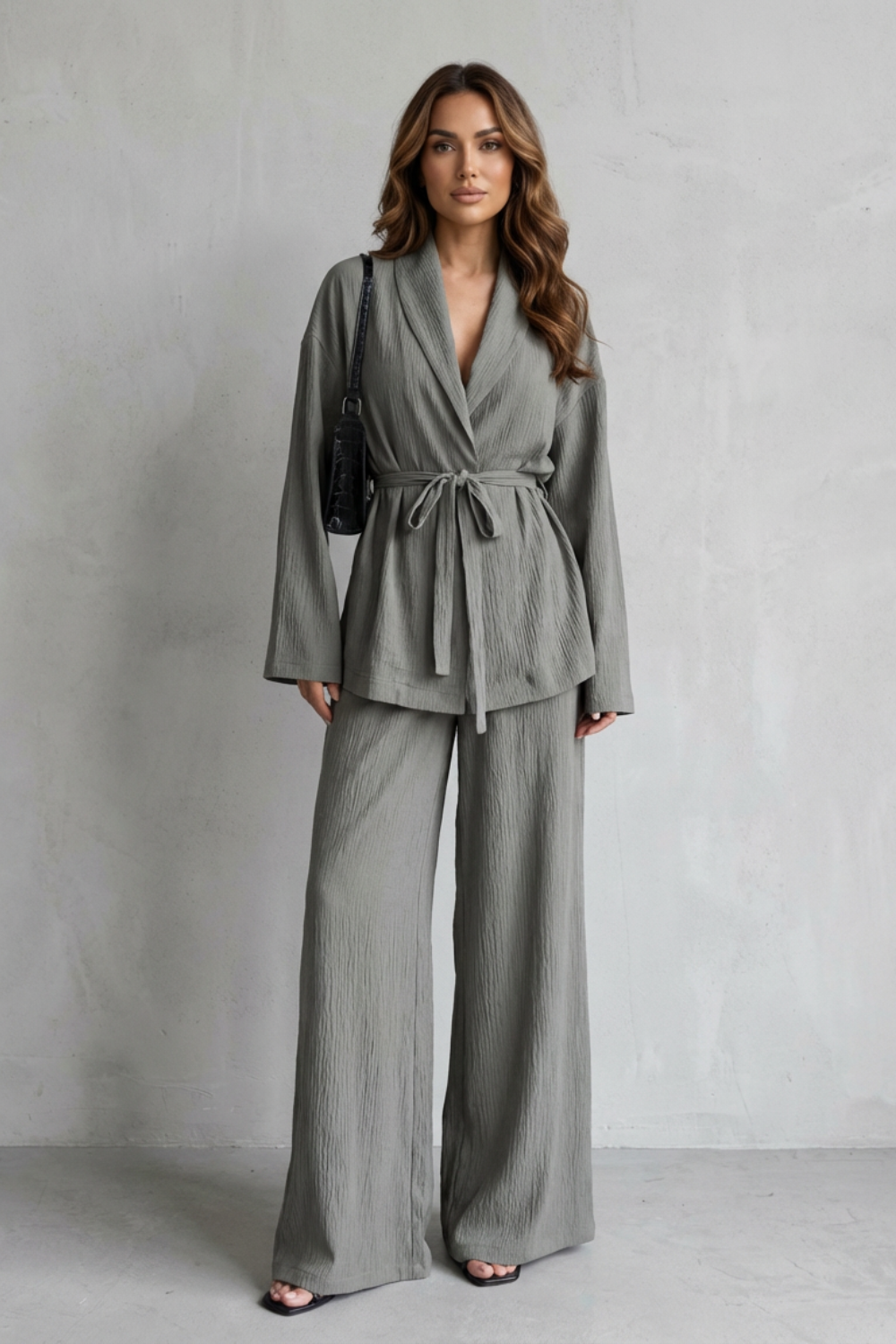 Calissa – V-Neck Belted Set – Elegant Wide-Leg Pants Ensemble-10510549811543-ZARA MAE LONDON