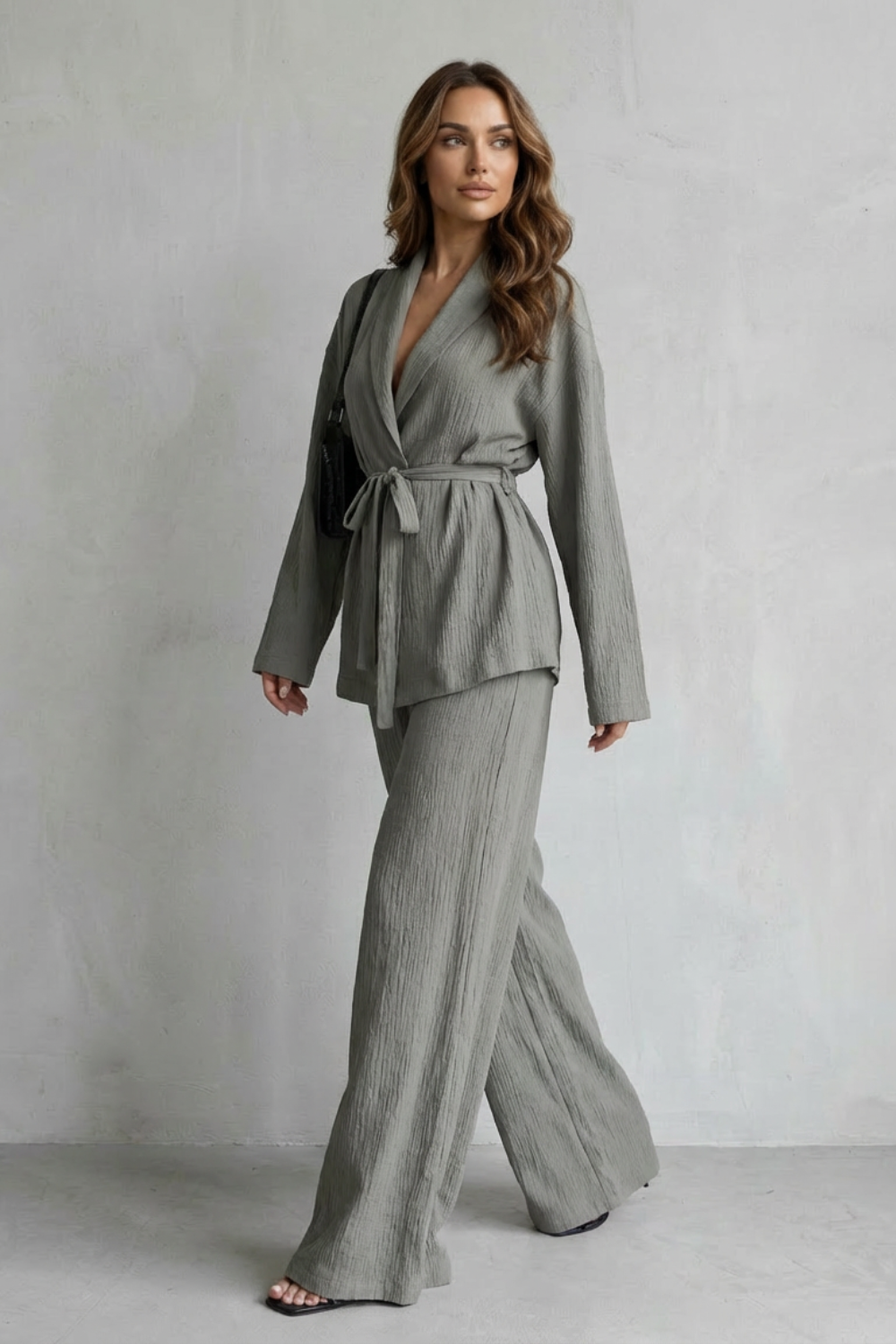 Calissa – V-Neck Belted Set – Elegant Wide-Leg Pants Ensemble-10510549811543-ZARA MAE LONDON