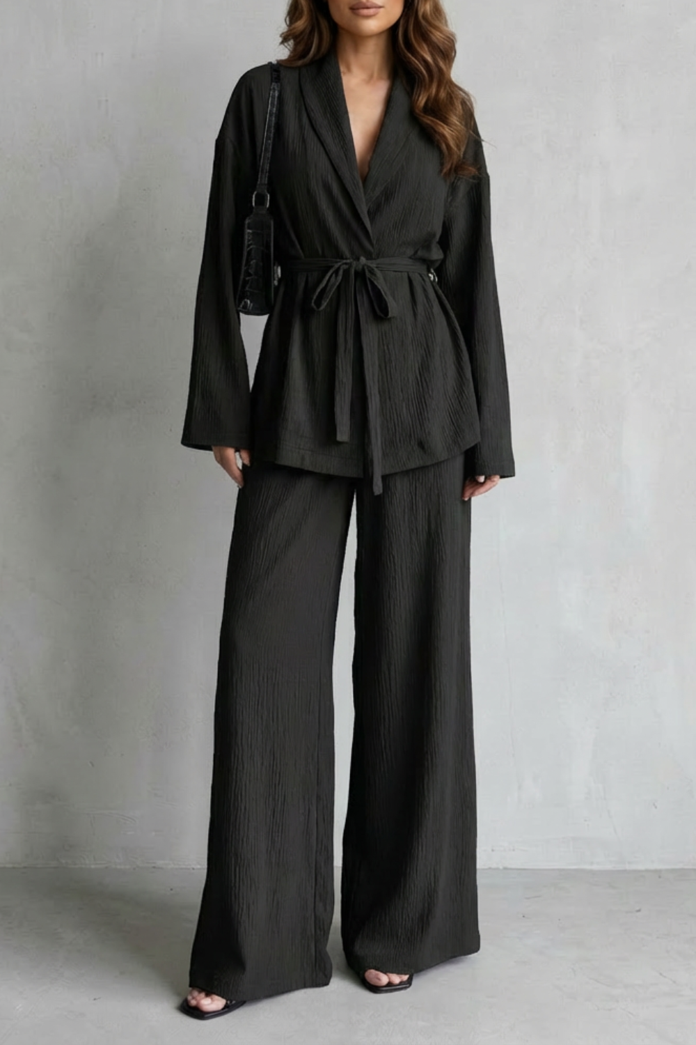 Calissa – V-Neck Belted Set – Elegant Wide-Leg Pants Ensemble-10510549811543-ZARA MAE LONDON