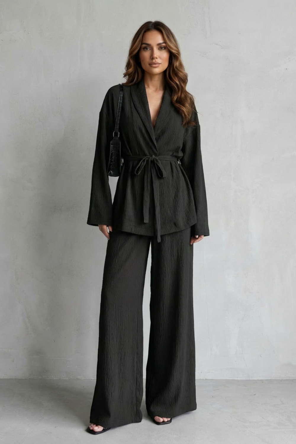 Calissa – V-Neck Belted Set – Elegant Wide-Leg Pants Ensemble-10510549811543-ZARA MAE LONDON