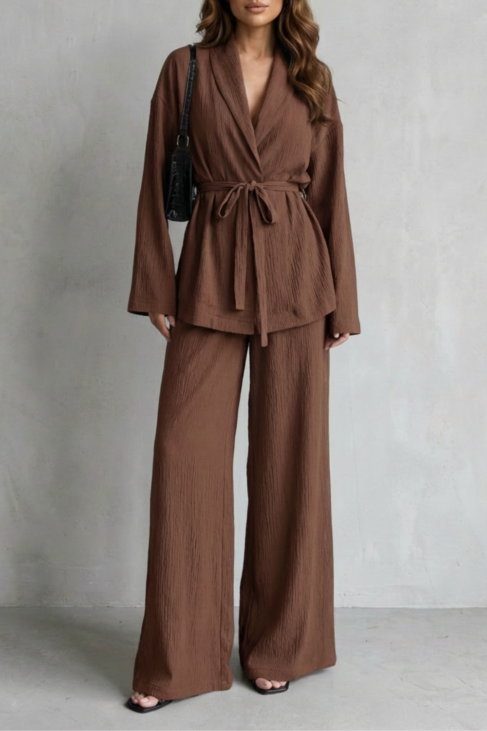 Calissa – V-Neck Belted Set – Elegant Wide-Leg Pants Ensemble-10510549811543-ZARA MAE LONDON