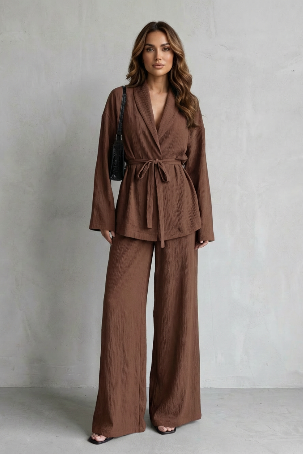 Calissa – V-Neck Belted Set – Elegant Wide-Leg Pants Ensemble-10510549811543-ZARA MAE LONDON
