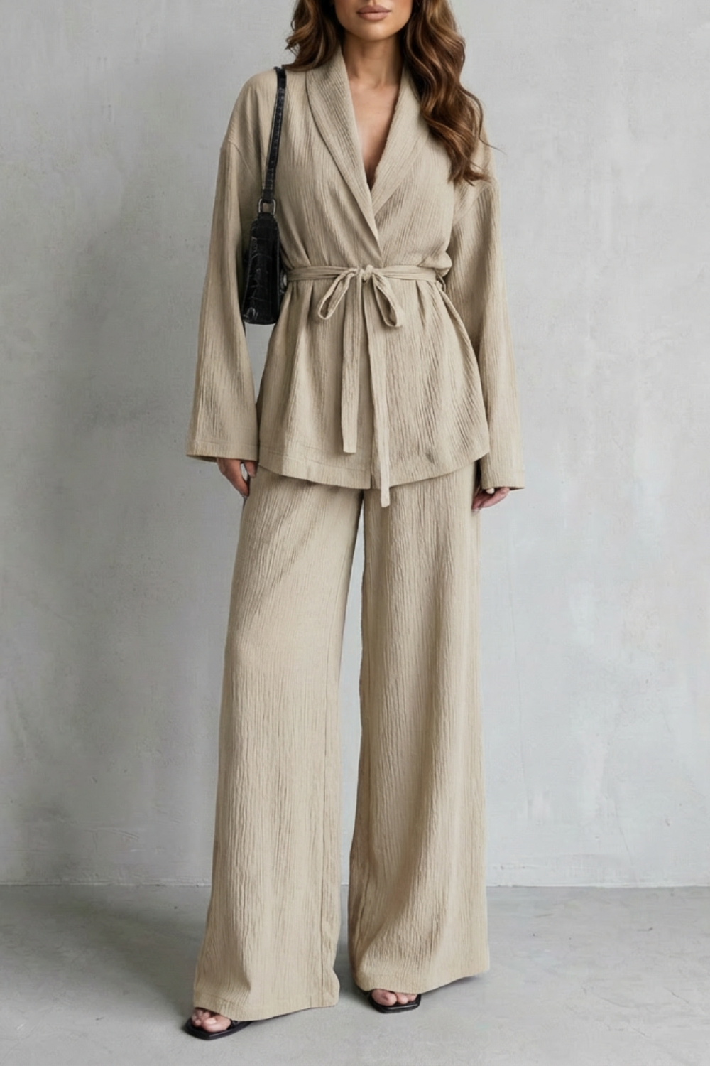 Calissa – V-Neck Belted Set – Elegant Wide-Leg Pants Ensemble-10510549811543-ZARA MAE LONDON