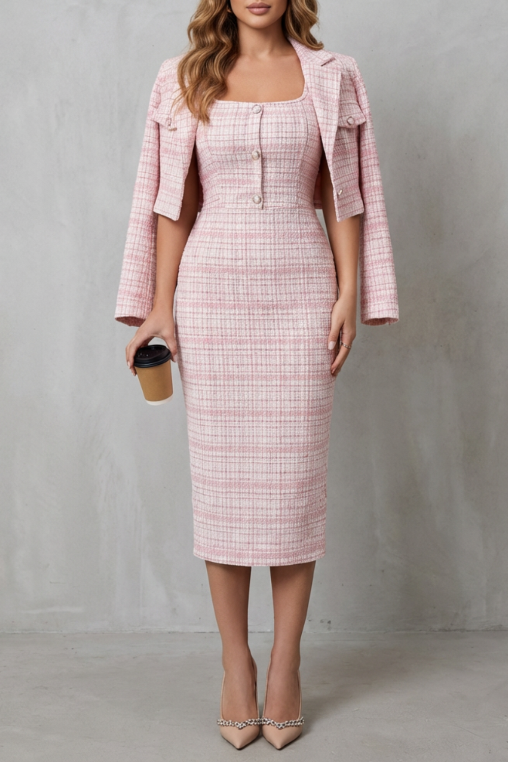 Bellaisie – Elegant plaid tailoring – Two-piece midi dress set-10494057939287-ZARA MAE LONDON