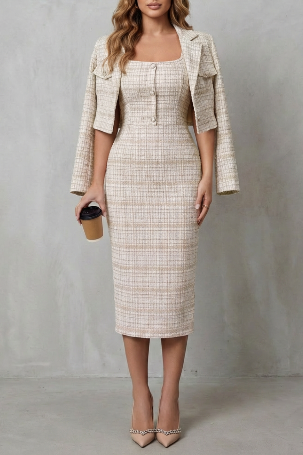 Bellaisie – Elegant plaid tailoring – Two-piece midi dress set-10494057939287-ZARA MAE LONDON