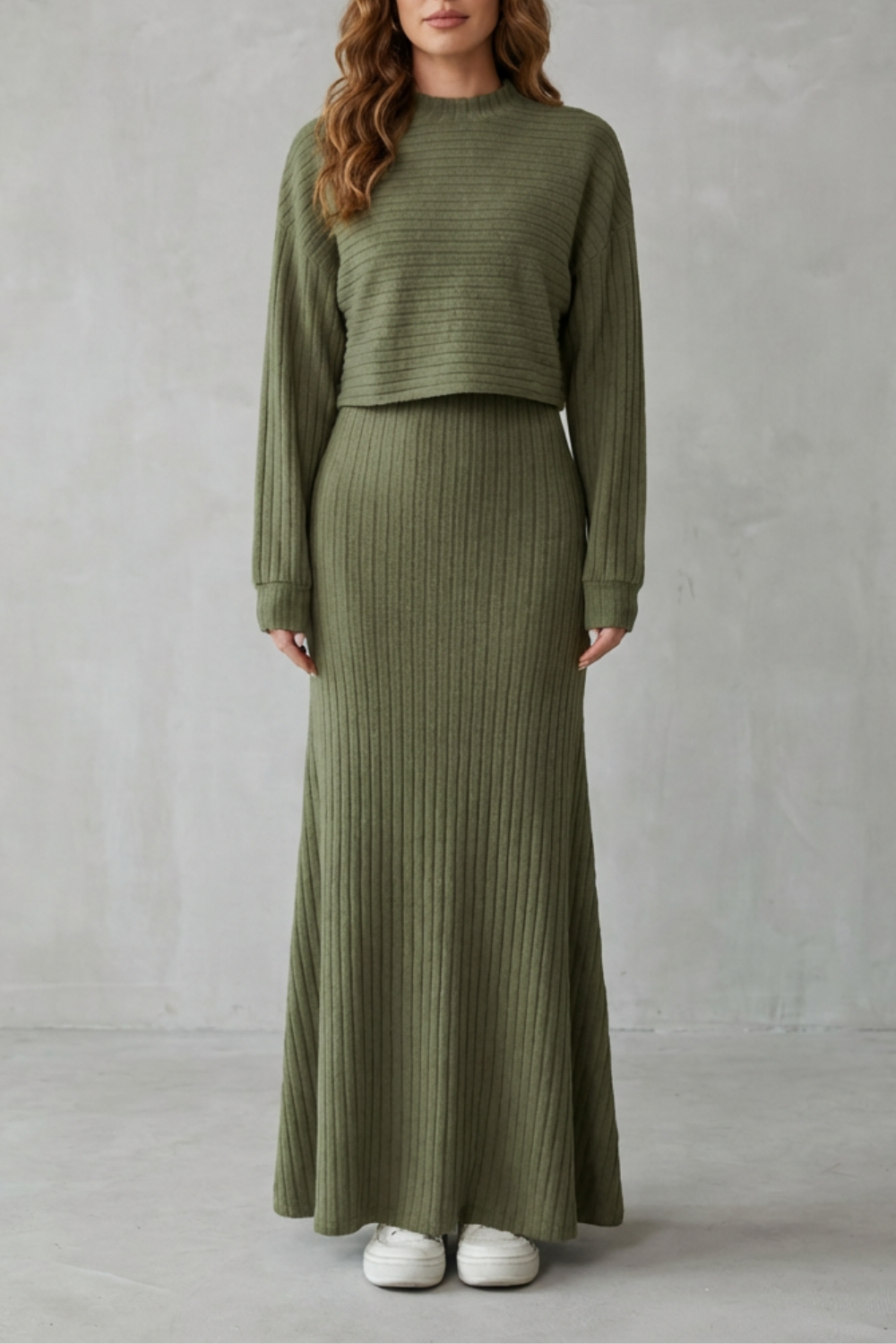 Clara – 2-in-1 Ribbed Knit Set – Maxi Dress & Cropped Pullover-10494046536023-ZARA MAE LONDON