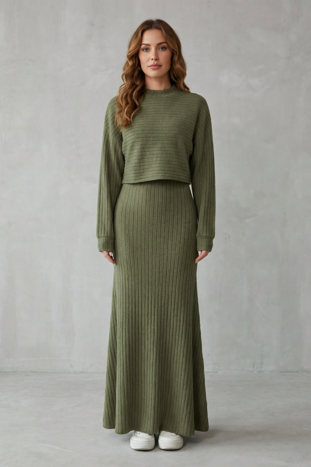 Clara – 2-in-1 Ribbed Knit Set – Maxi Dress & Cropped Pullover-10494046536023-ZARA MAE LONDON