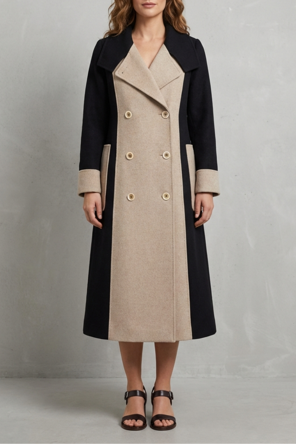 Clara – Contrast Color Wool Coat – Hepburn Style Elegant Overcoat-10494046601559-ZARA MAE LONDON