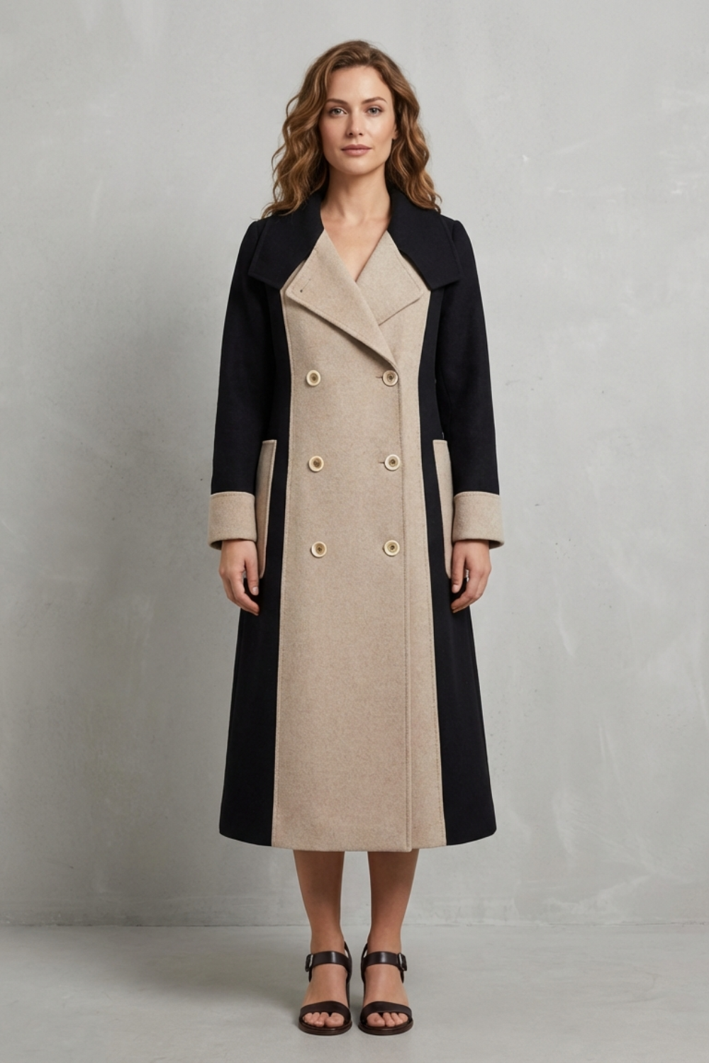 Clara – Contrast Color Wool Coat – Hepburn Style Elegant Overcoat-10494046601559-ZARA MAE LONDON