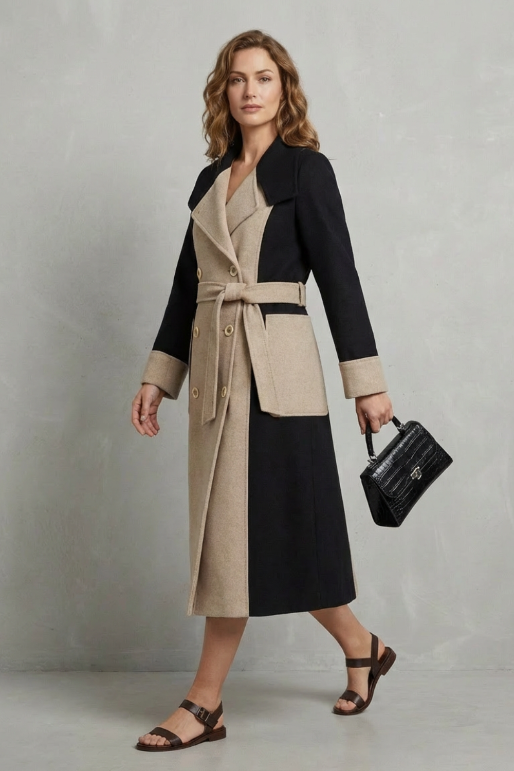 Clara – Contrast Color Wool Coat – Hepburn Style Elegant Overcoat-10494046601559-ZARA MAE LONDON