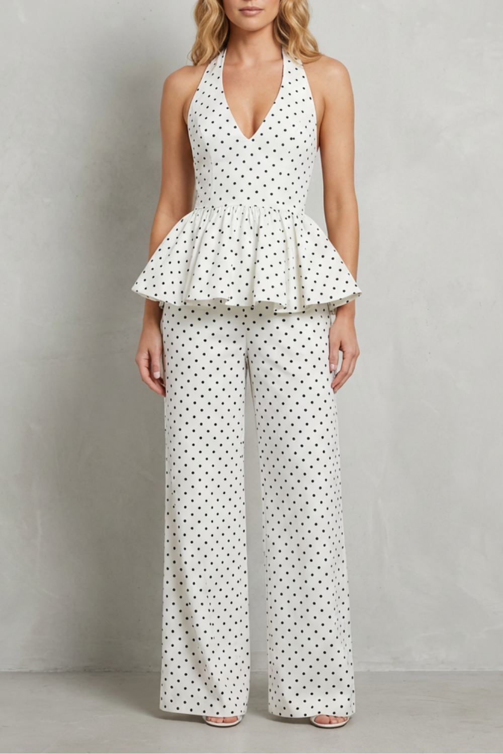 Dolcetta – Polka dot peplum – Halter jumpsuit-10510279082327-ZARA MAE LONDON