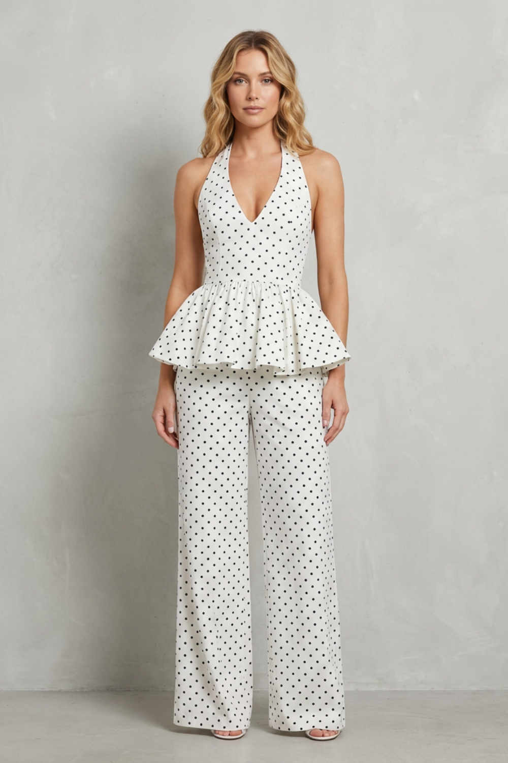 Dolcetta – Polka dot peplum – Halter jumpsuit-10510279082327-ZARA MAE LONDON