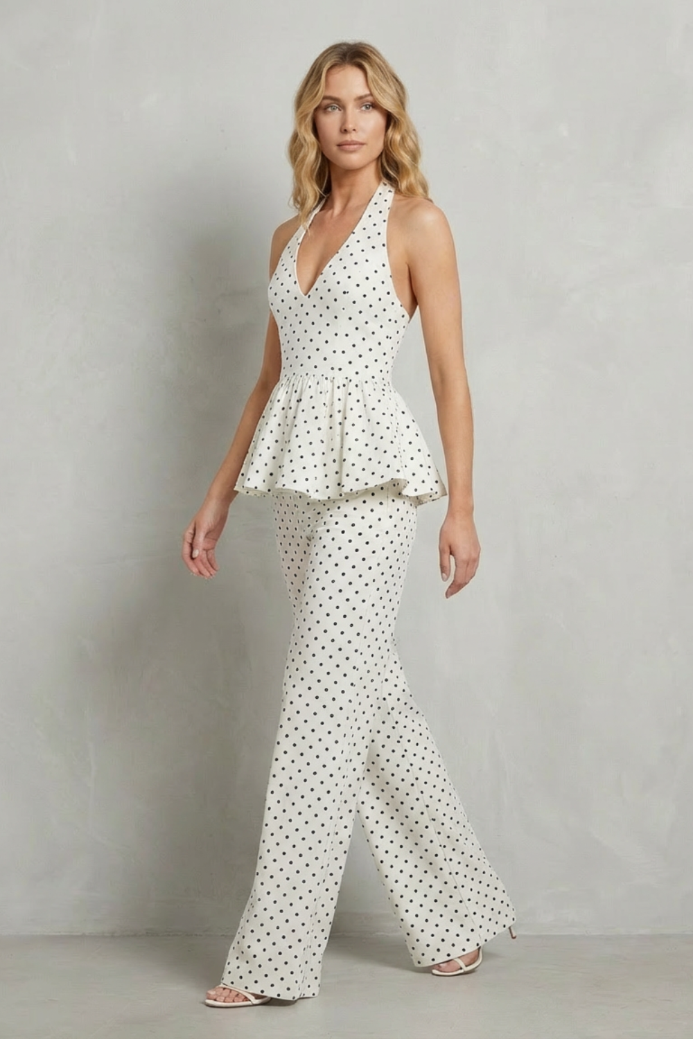 Dolcetta – Polka dot peplum – Halter jumpsuit-10510279082327-ZARA MAE LONDON